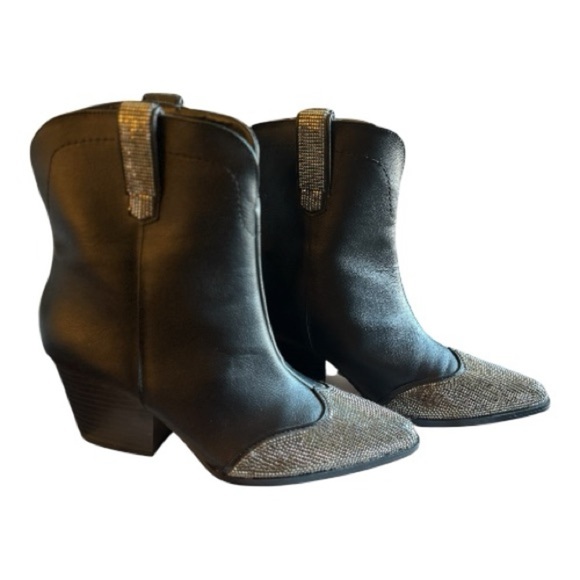 Black Rhinestone Women's Ankle Boots - Picture 4 of 7